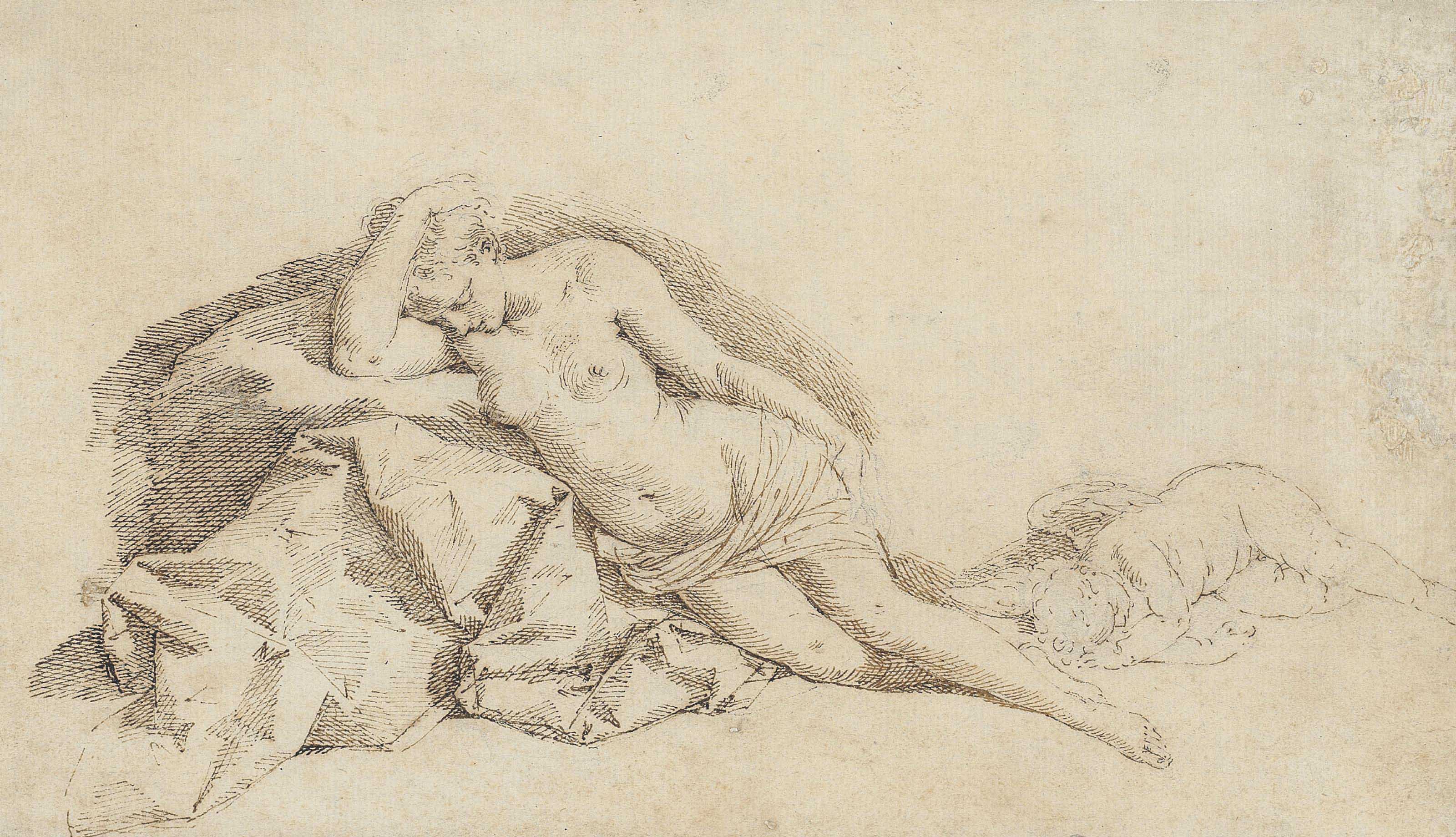 A Sleeping Nymph Watched by a Shepherd
